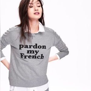 Old Navy gray marled crewneck sweatshirt. Raised black lettering. Graphic print.